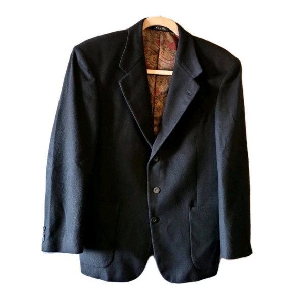 J RIGGINGS HUNTING HORN 40R Black Suit Jacket Sport Coat Blazer Wool Cashmere